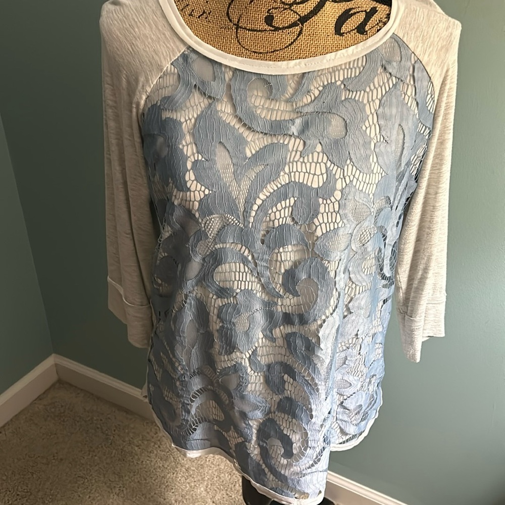Sweet Grey Lace Overlay Shirt Stitch Fix